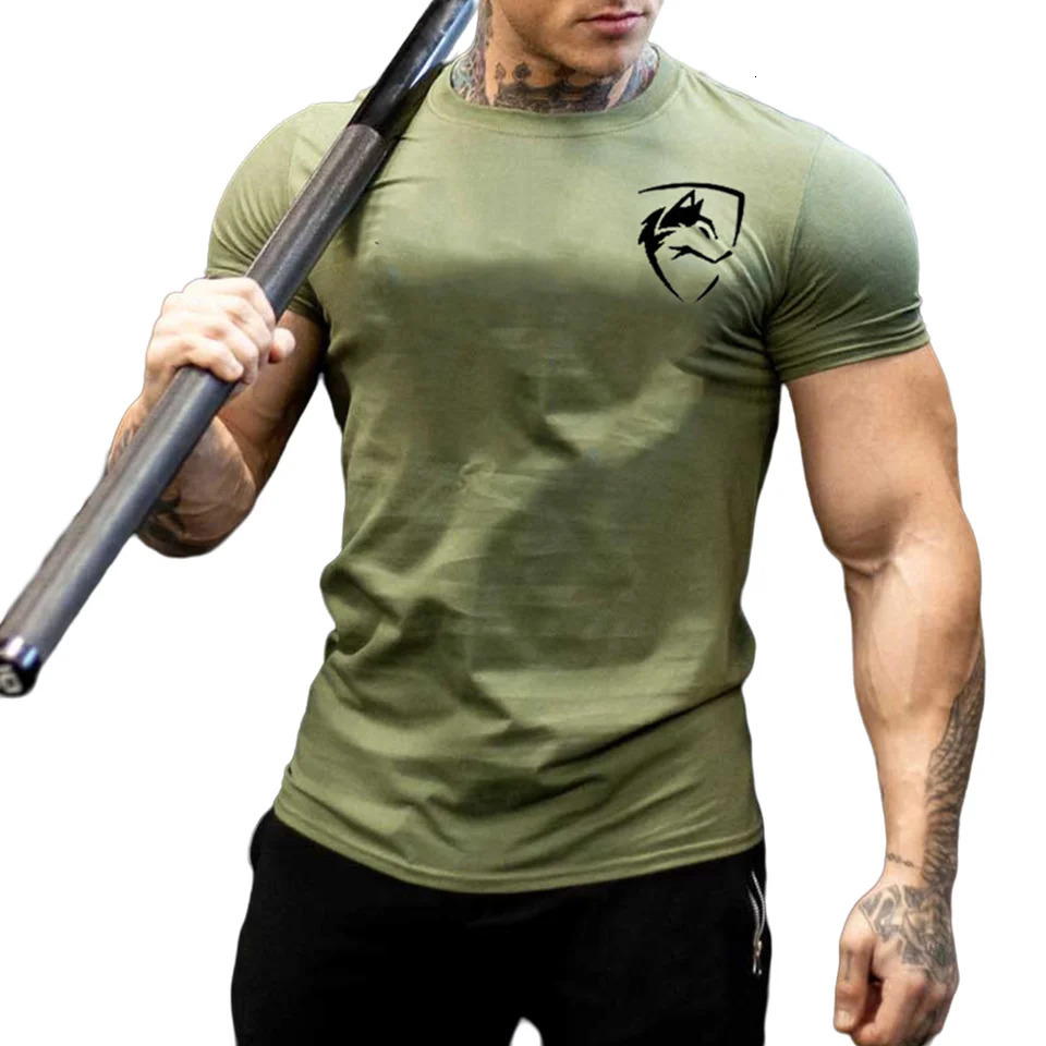 T-shirt imprimé décontracté en coton pour hommes à manches courtes T-shirts maigres Chemise pour hommes Gym Fitness Tops Été Sport Formation Cros