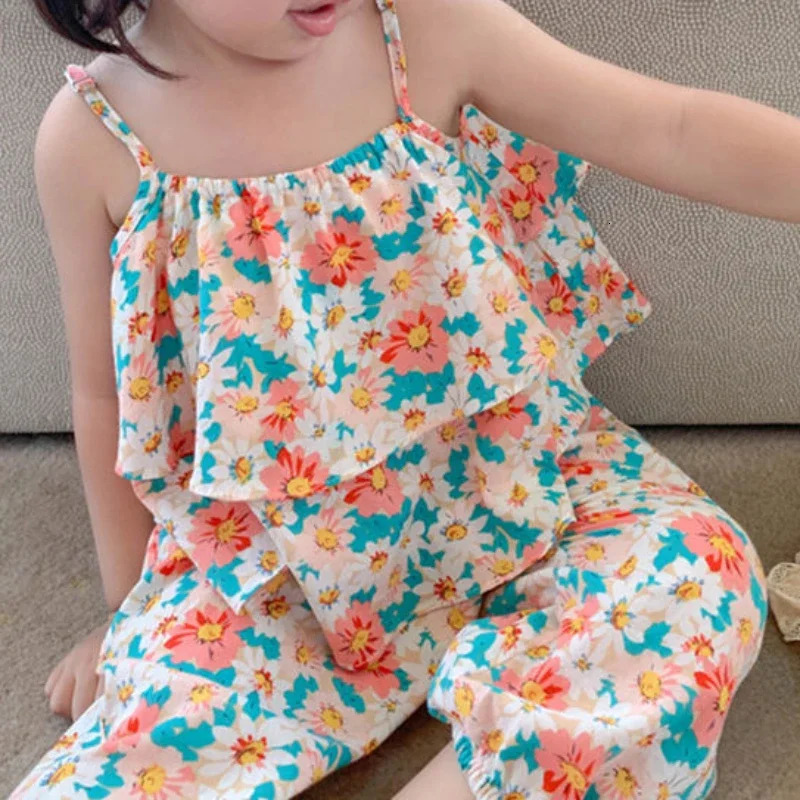 Été bébé fille ensemble mignon débardeur de fleurs et pantalon moustique vêtements pour enfants à la mode 250319