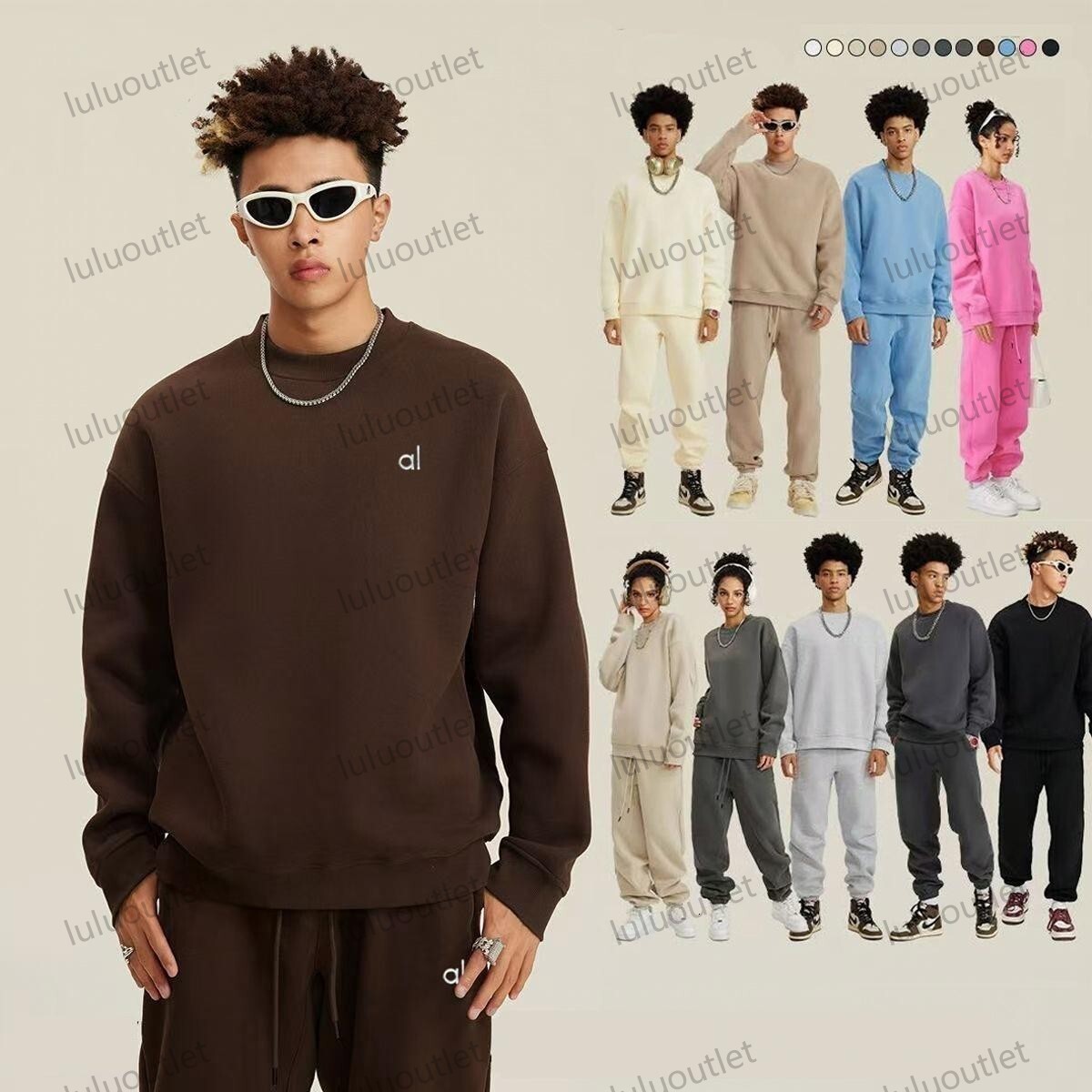 Yoga Womens set Outfit Oversized Sweatshirts hoodies sets Sweater Loose Long Sleeve shorts sleeves Crop Top Fitness Workout set Crew Neck Blouse-image-1050158786