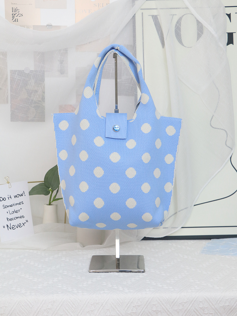 L23 Chic Contrast Polka Dot Knit Shopper - Sac de banlieue élégant à une sangle par un designer coréen