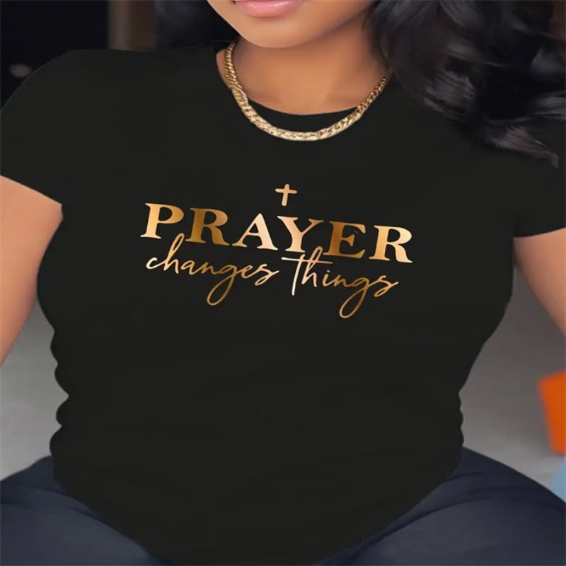 OC Maryya 2500010 T-shirt d'été féminin en stock Père lettre d'alphabet Impression de chemise à manches courtes décontractées à la mode
