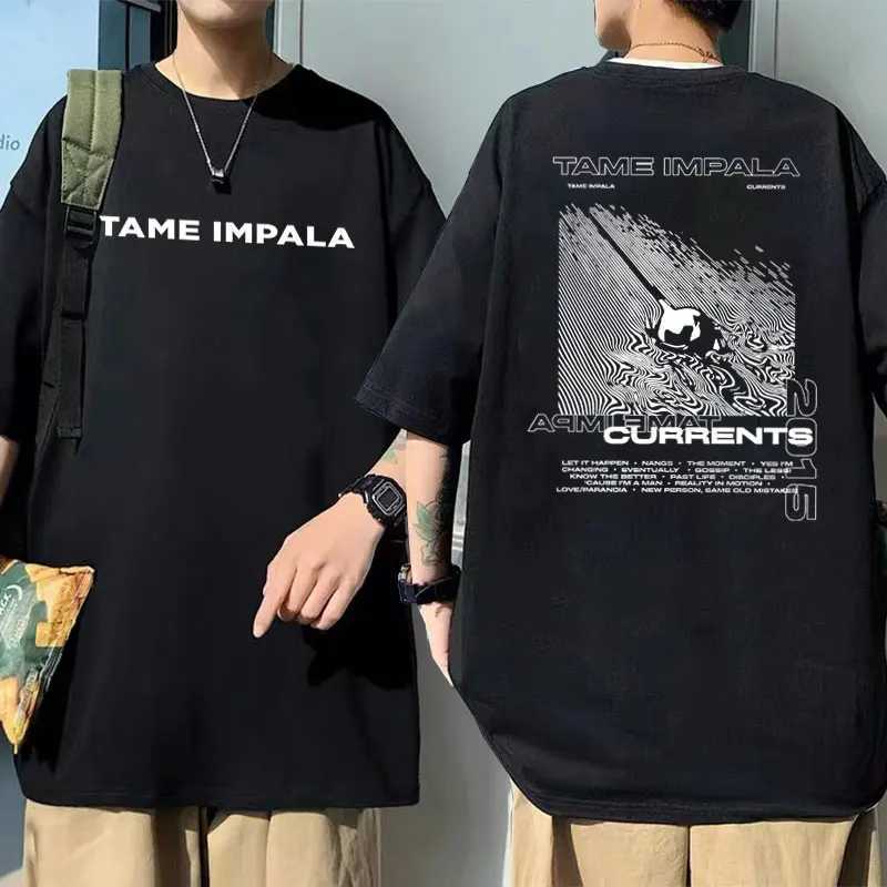 Tame Impala Currents Double sided Printed T-shirt Mens Cotton T-shirt Mens Super Size Ts Mens Lndie Pop Rock Music T-shirt X250324
