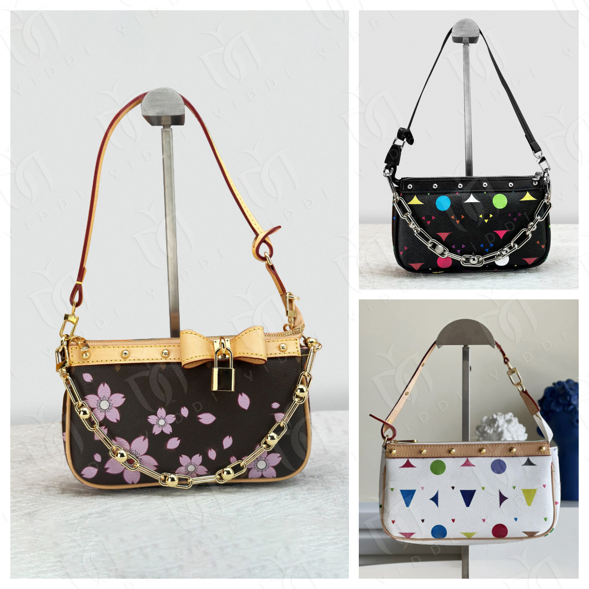 New Luxury Designer multicolor pochette Blossom bag Underarm bag Cherry Mahjong bag mini Chain bag handbag new 2025 pochette style Womens mini Shoul