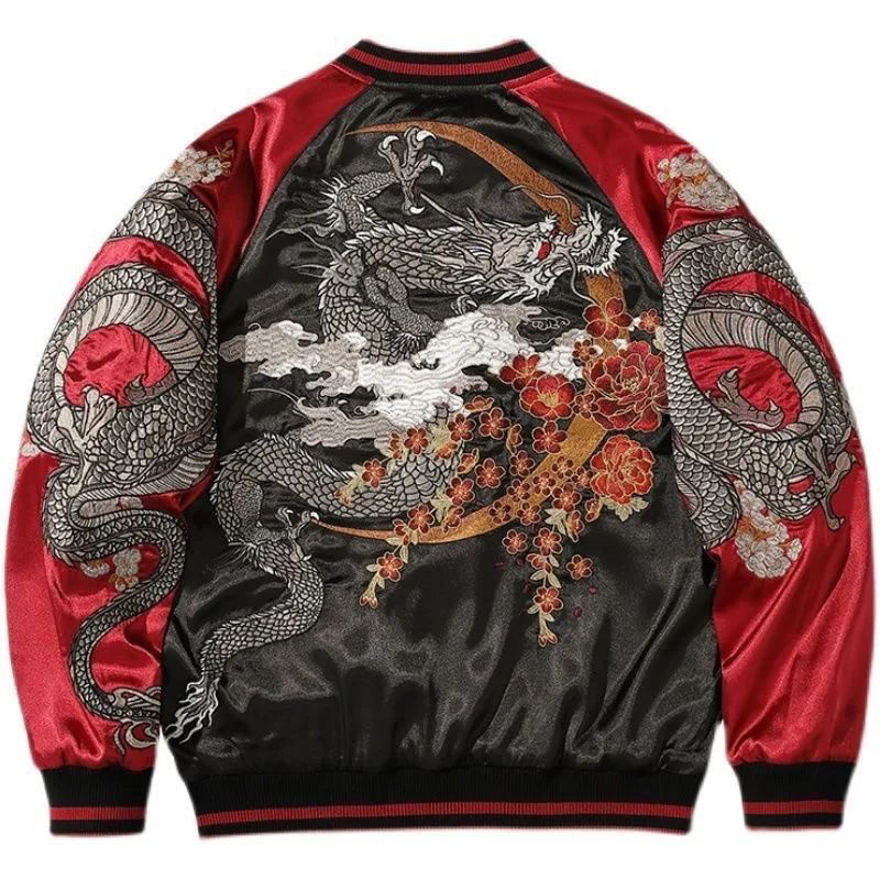2025 Dragon printed baseball jacket for men and women China-Chic Heavy Industry popular color contrast Chinese style niche youth 240904
