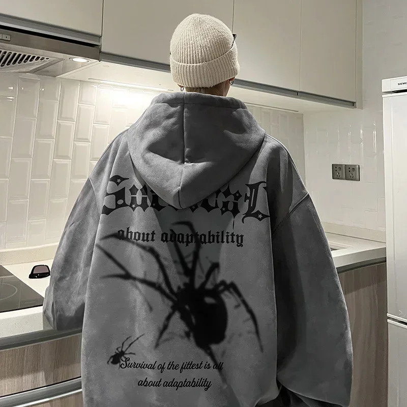 Autumn Gothic Spider Print Hoodie Sportswear Hombre Harajuku Street Clothing Flat Suede Aesthetic Oversized Y2K 250322Z