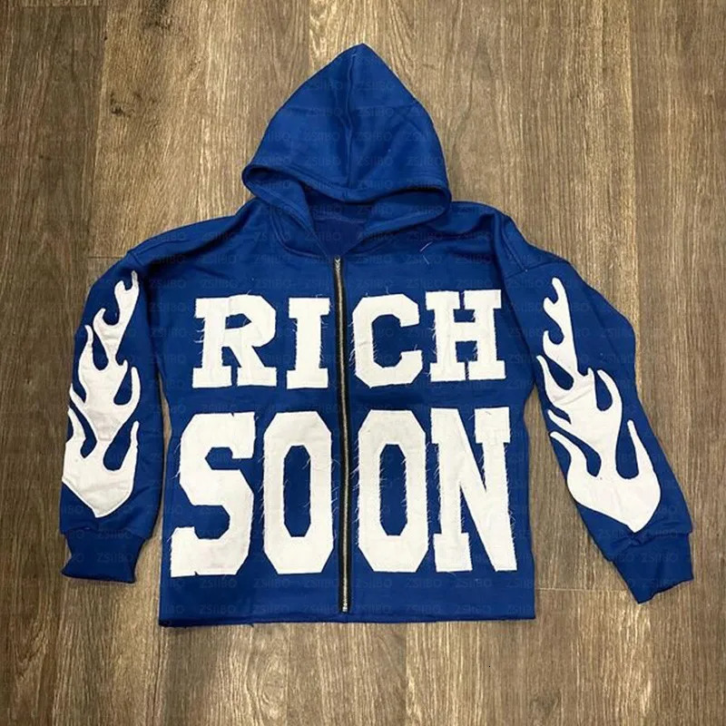 Zipper Hoodie Vintage Letter Patch Pattern Embroidery Longsleeved Hooded Jacket Top Kpop Street Fashion Sweatshirt Women Men 250325