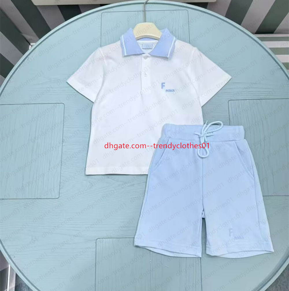 Été enfants garçons designer deux pcs tenues mode bébé garçon beau mélange de coton col rabattu lettre classique ensembles pour enfants vêtements