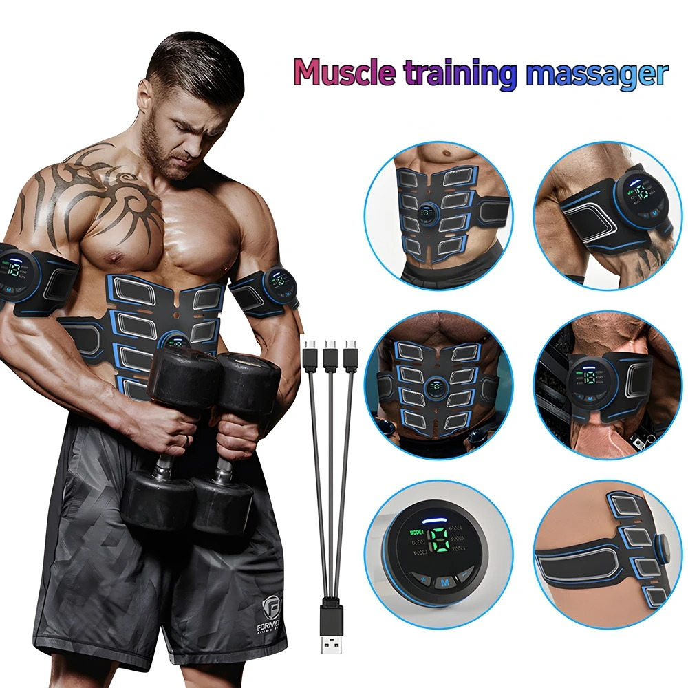 EMS Abdominal Muscle Trainer Portable Massager Electronic Training Belt Exercise Fitness Equipment Toning Arm Back Body Massager 250325