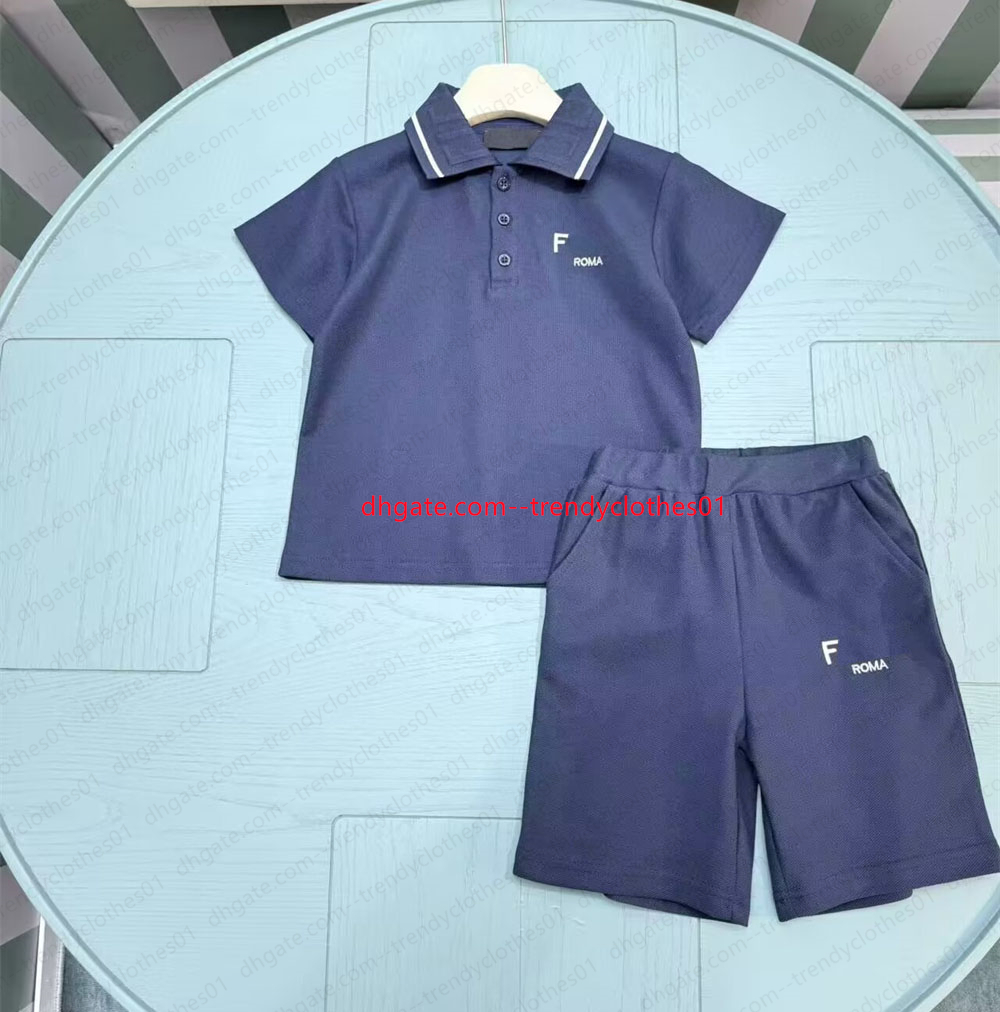 Style européen américain enfants garçons designer deux pièces tenues mode bébé garçon coton mélange col rabattu lettre imprimée ensembles pour en