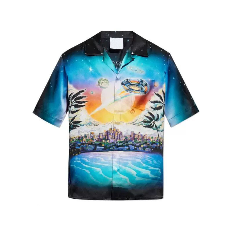 25ss Urban Skeleton Silk Shirt Cabalnca Vacation Loose Hawaii Men and Women Short Sleeve Shirt Casablnca Button Up Beach Blouses