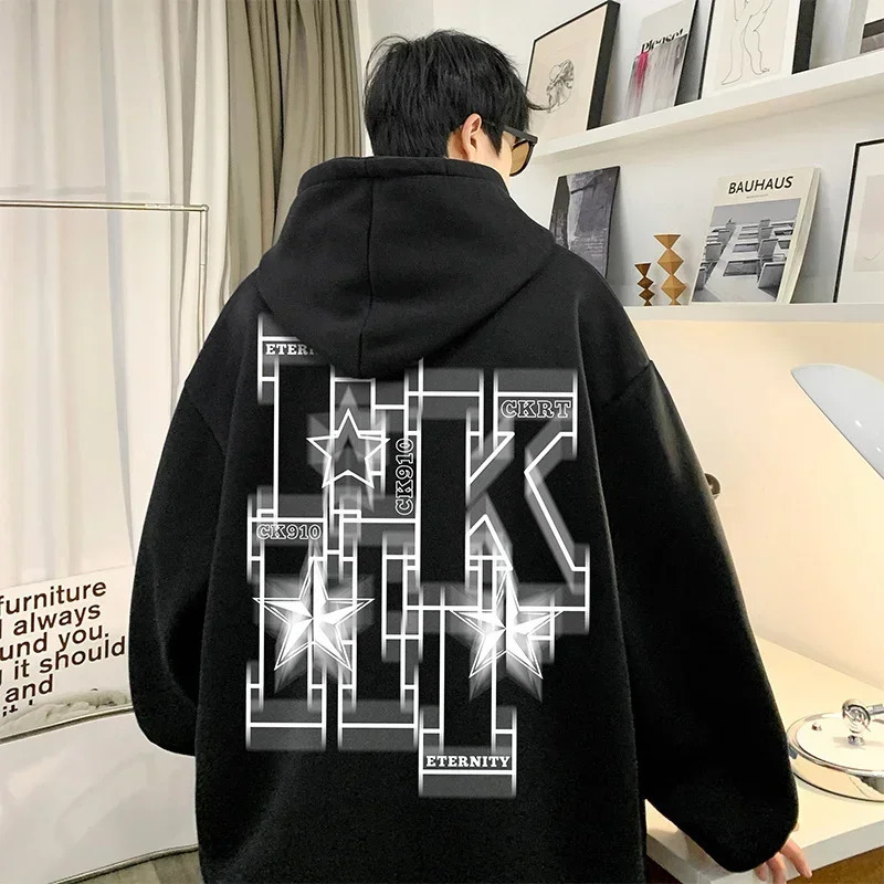 Autumn Hip Hop Mens Super Large Hoodie Letter Printing Sportswear 2024 Y2K Street Clothing Wool Pulling 250322Z
