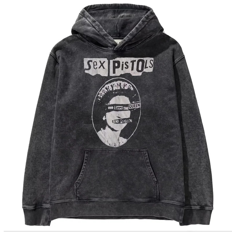 2024 High Quality Printed Sexy PISTOLS Punk Retro Street Washed Cotton Hoodie 250322Z