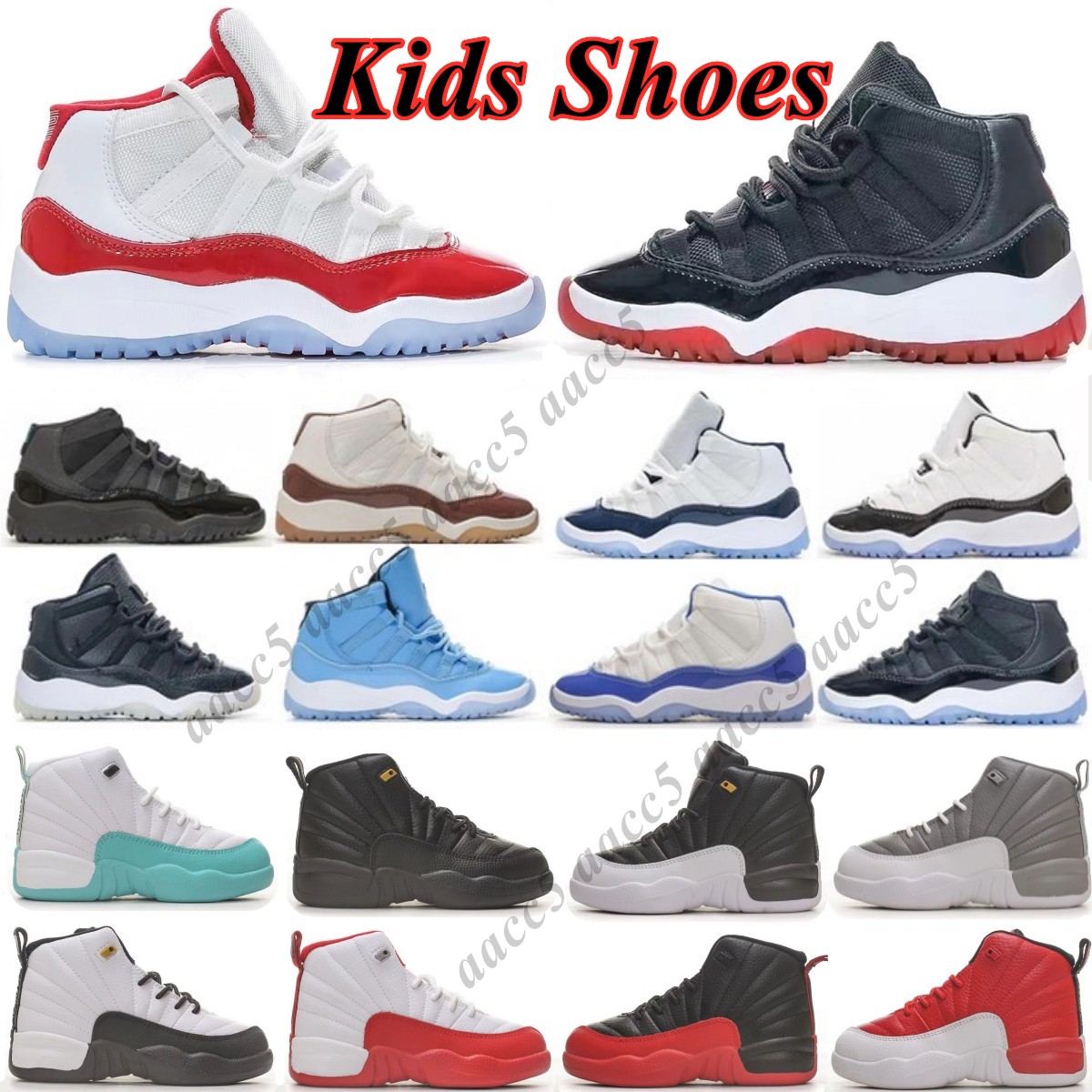 Cherry 11s Kids Shoes 12 toddler Sneaker Basketball trainers Cool Grey black red Blue baby Children Boys Girls shoe