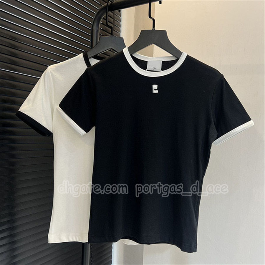 Designer Women White t Shirt Brand Short Sleeve Round Neck Contrast Color Tees Summer Casual Slim Fit Sporty Tops-image-783408281