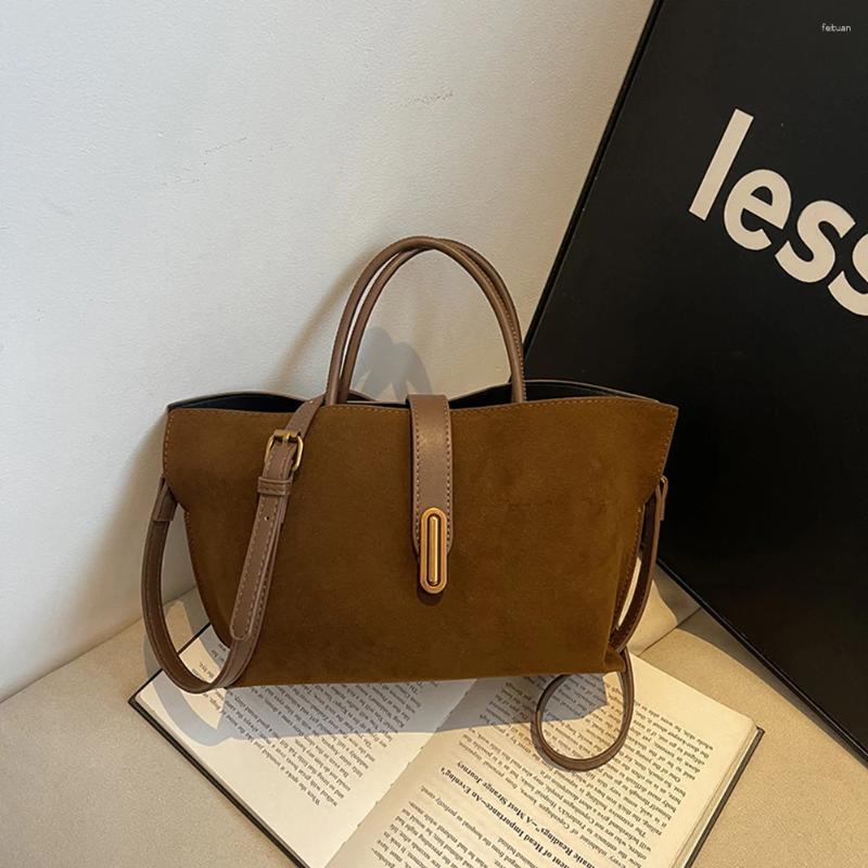 Drawstring Women Faux Suede Fashion Shoulder Solid Color Stylish Purse Designer Handbag Simple Commuting