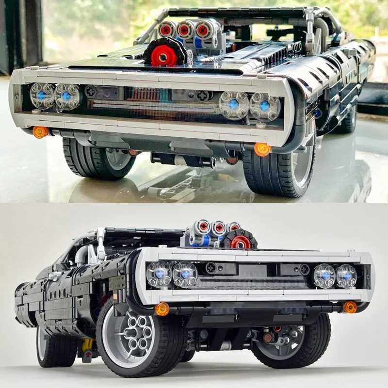 Technology car Dodge charger sports car building block model in movie Fast Fury racing brick toy for boyfriend M260309-image-1096809516