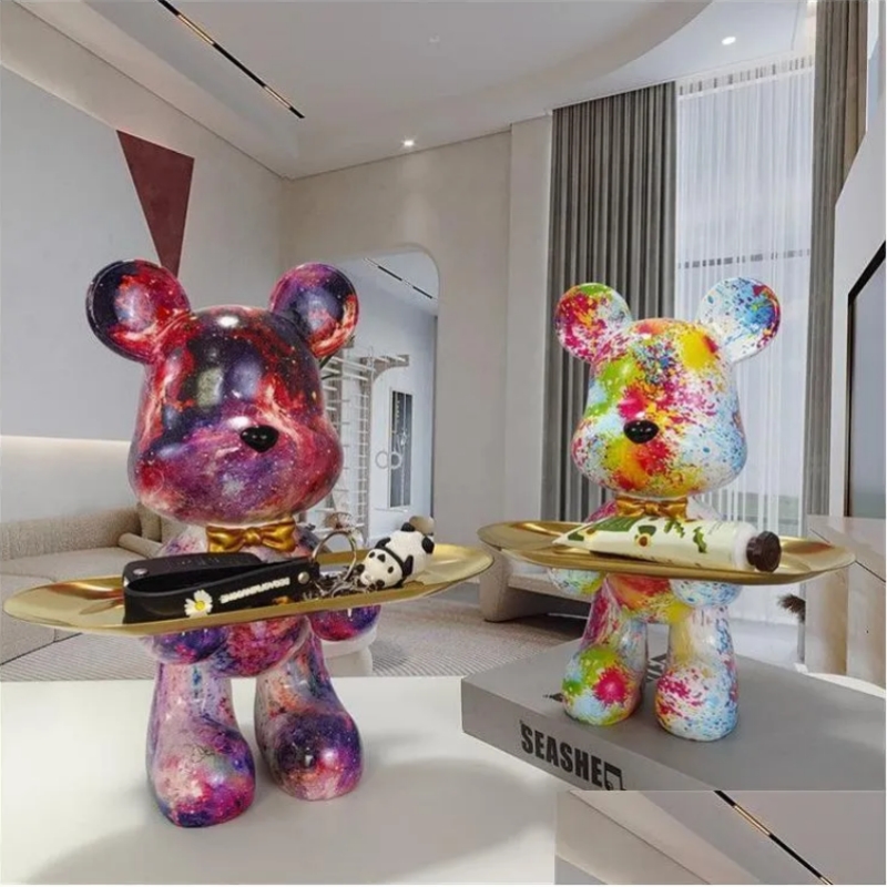 Decorative Objects Figurines Bear Statue With Tray Storage Animal Handicraft Resin Scpture Keys Sundries Snacks Table Top Decorations Otr3C