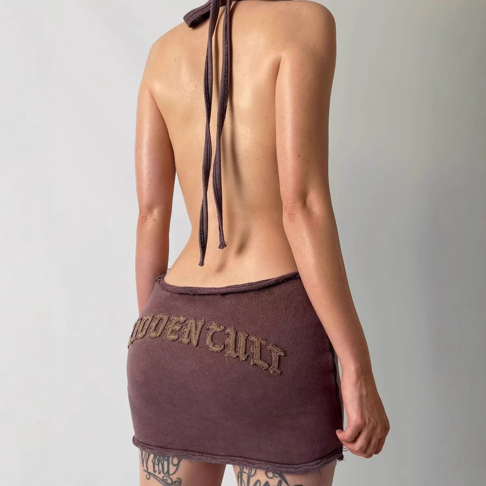 Robes sexy des femmes mode Y2k Sex Appeal LETTER SPLICE MINE TANK ROBE POUR FEMMES Streetwear Été Sans manches sans dos Hot Girl Tank Robes