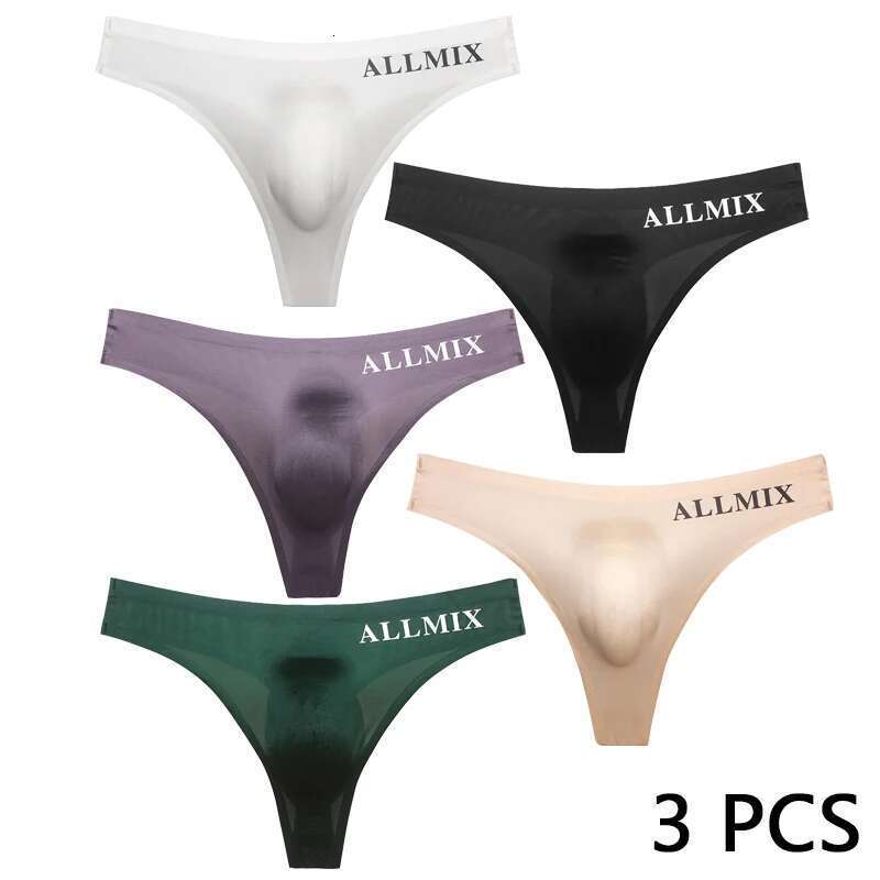 3 PCS Sexy Transparent Underwear Men Thongs Sports Fiess Letter Thin Hip Panties G-Strings Ice Silk Low Waist Seamless Thong
