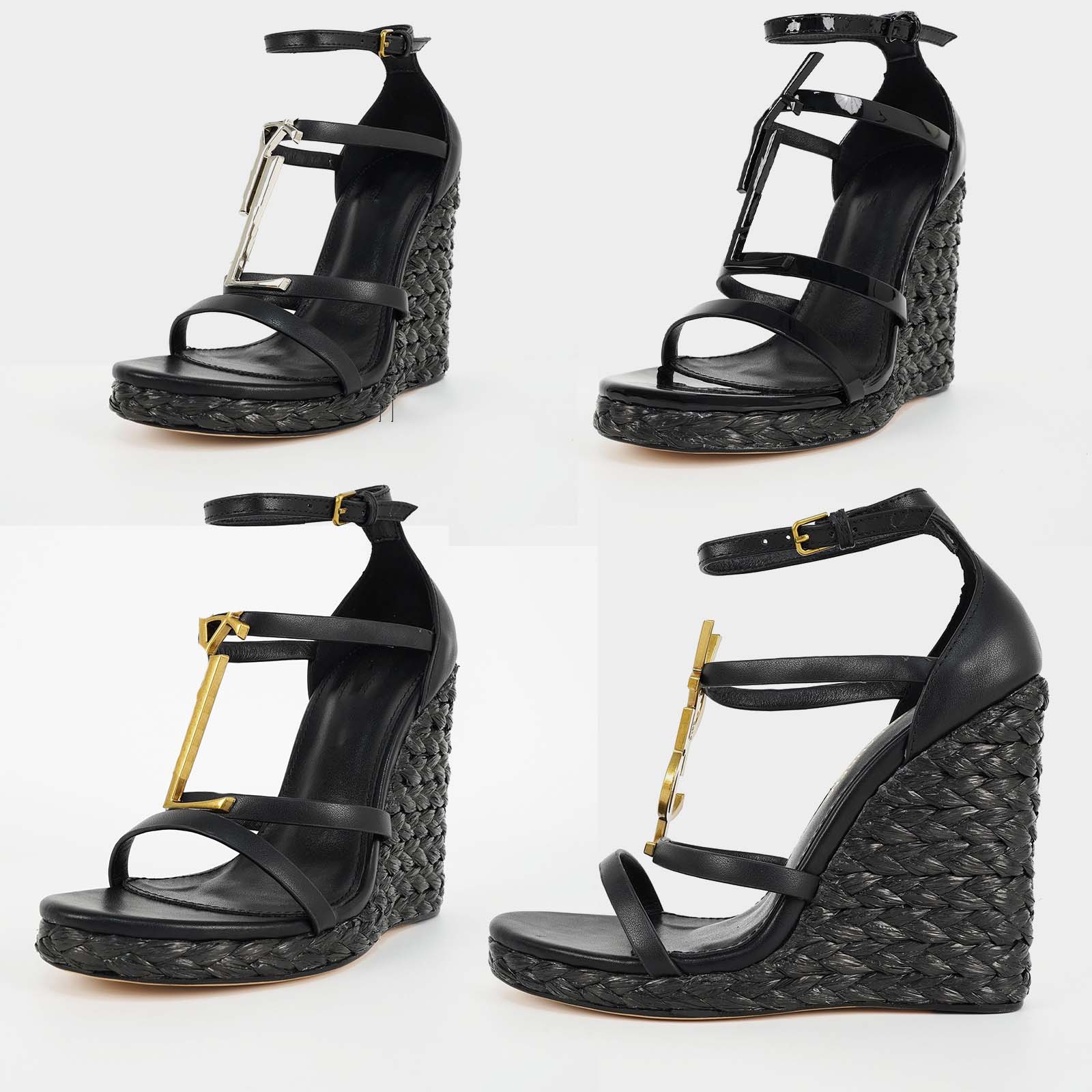 Sandales de créateurs talons pour femmes Sandales de plate-forme de coin pour femmes avec décor de boucle, sangle à cheville ouverte pour les cha