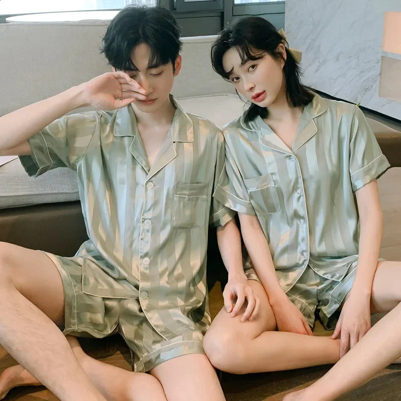 Couples Pajama Set Short Sleeve Ice Silk Pajama Mens Silk Satin Pajama Set Long Sleeve Womens Pajama 250326BJ