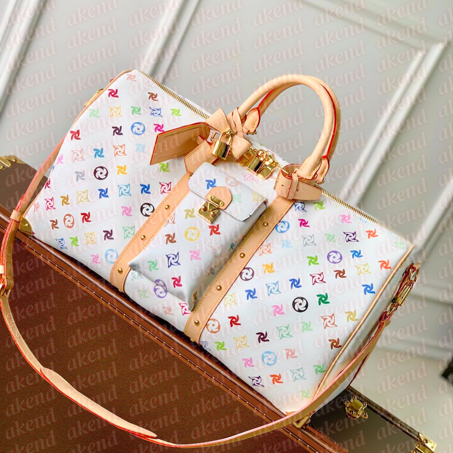 Designer Large Travel Bag Womens Weekend Duffle Bag Mens 10A Takashi Murakami Handle Bag Carry on Duffel Bags Luggage Colorful flowers White Bag Cro