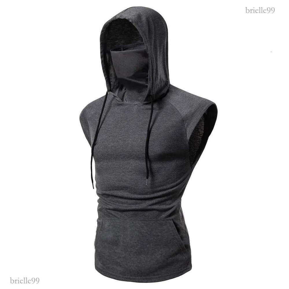 Men's Fashion Hooded Mask Tank Tops Hoodie Sleeveless Tops Male Bodybuilding Workout Tank Top Muscle Fitness Gym Clothing Summer MX200815