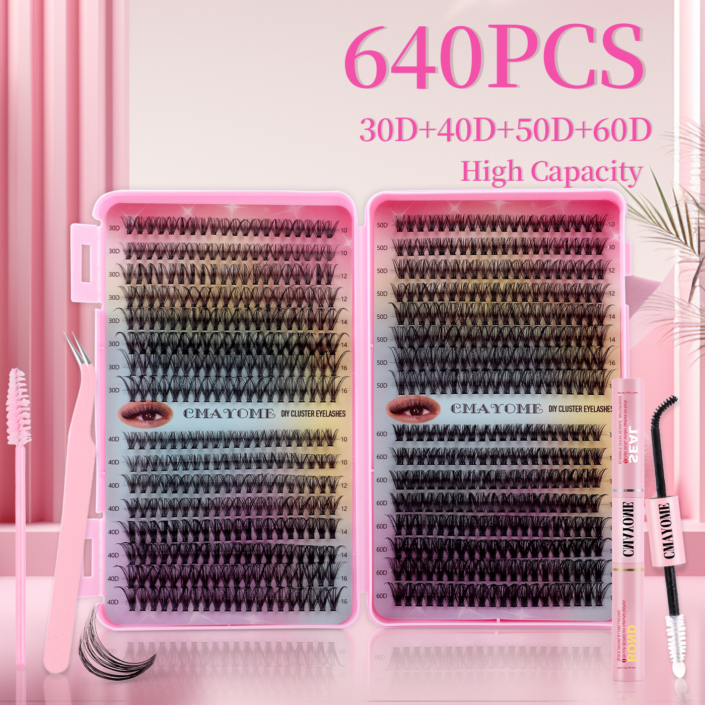 640Pcs DIY Individual Eyelashes Set Thick Curly Cluster Segmented Eyelash Extensions Reusable Hand Made DIY Cluster Lashes Kit Grafted Lash-image-1050800927