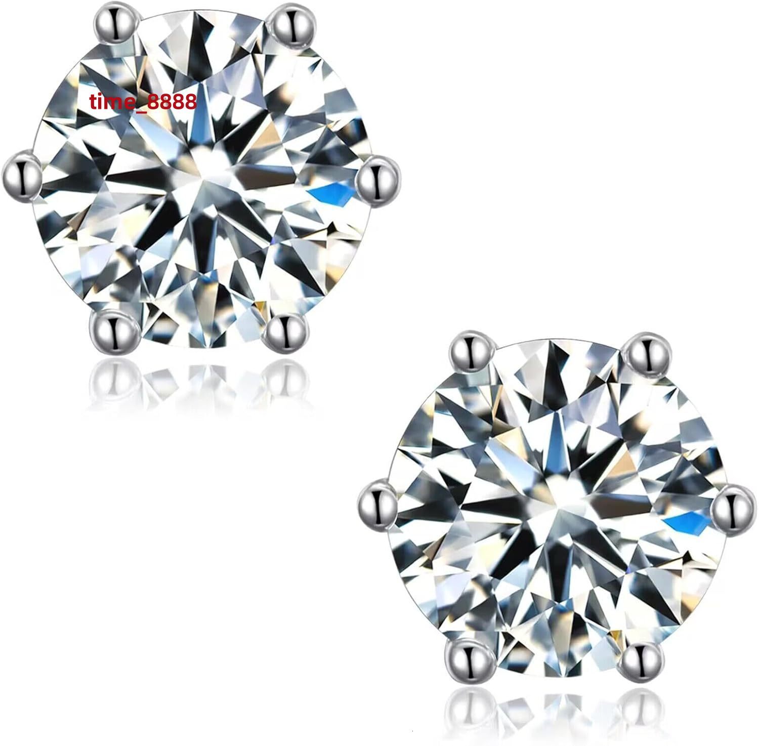 Moissanite Stud Earrings for Women0.6-4ct 18K White Gold Plated Silver Friction Back and Post for Women Men D Color VVS1 Round Lab Created Diamond E