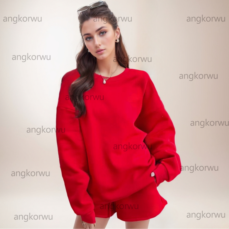 Yoga Set Sweatshirts+shorts Womens Casual Sports Suit Solid Color Pullover Crew Neck Jumper Short Pants Tracksuit Studio-to-street City Jogger Sport
