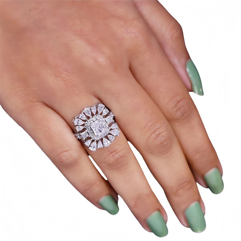 JY BIELDRIR REAL WHITE OR RADIANT CUT 1.0 Carat laboratoire de diamant Anneau de fiançailles multistone PEUR ROUND FEMME FEMBRE LAB PLUMAGE DIAMO