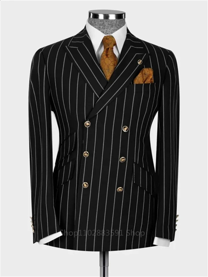 1 piece of black striped latest with 6 buttons mens suit double chest ultra-thin fit jacket jacket jacket business formal clothing for men 250326BJ