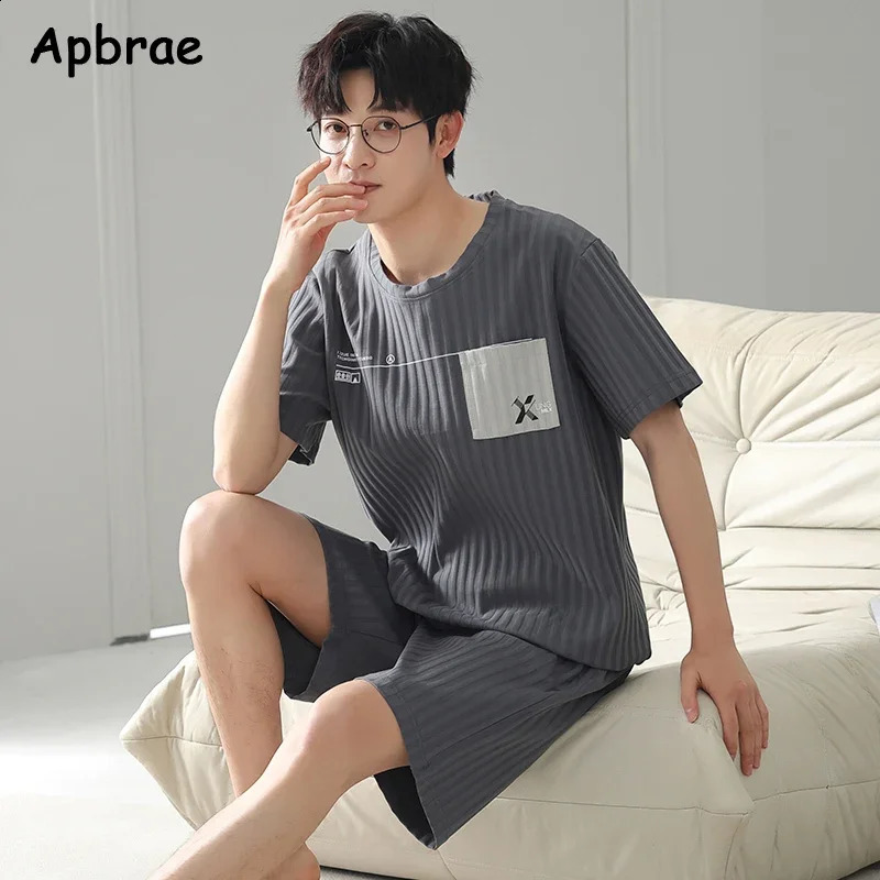 Summer Mens Artificial Cotton Pajama Set Short Sleeve Mens Pajama Large L-3XL Young Mens Pajama Pullover Homewear 250326BJ