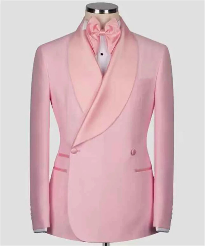 Mens formal jacket set single piece jacket pink mens shawl collar clothing wedding groom jacket ultra-thin set mens jacket 250326BJ