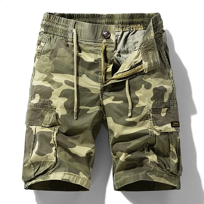 Summer mens camouflage cotton cargo shorts fashion multi pocket casual jacket breathable jogging 250324Z