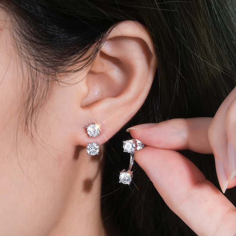 Back arrière à double face 5 mm 925 Silver Sterling 2 en 1 boucles d'oreilles percées pour femmes bijoux de goujon d'oreille exquis 250318