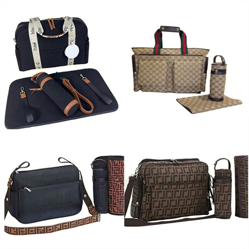 High quality diaper Waterproof Designer Mom Bag Diaper 3 piece baby zipper brown check print bag A19