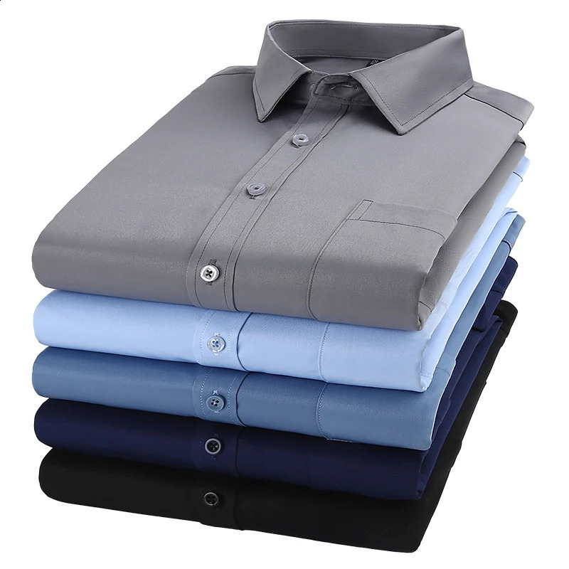Plus size M-7XL elastic shirt mens long sleeved slim fit casual solid color shirt social formal dress mens shirt 250326BJ