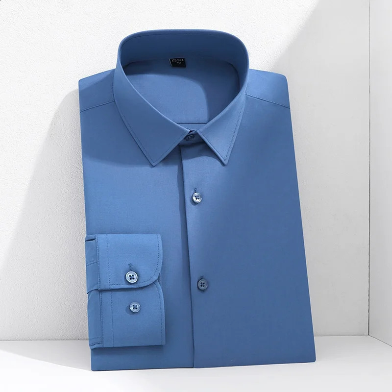 High quality wrinkle resistant mens shirt long sleeved dress suitable for slim fitting Camisa social business office white shirt blue 5XL 6XL 250326