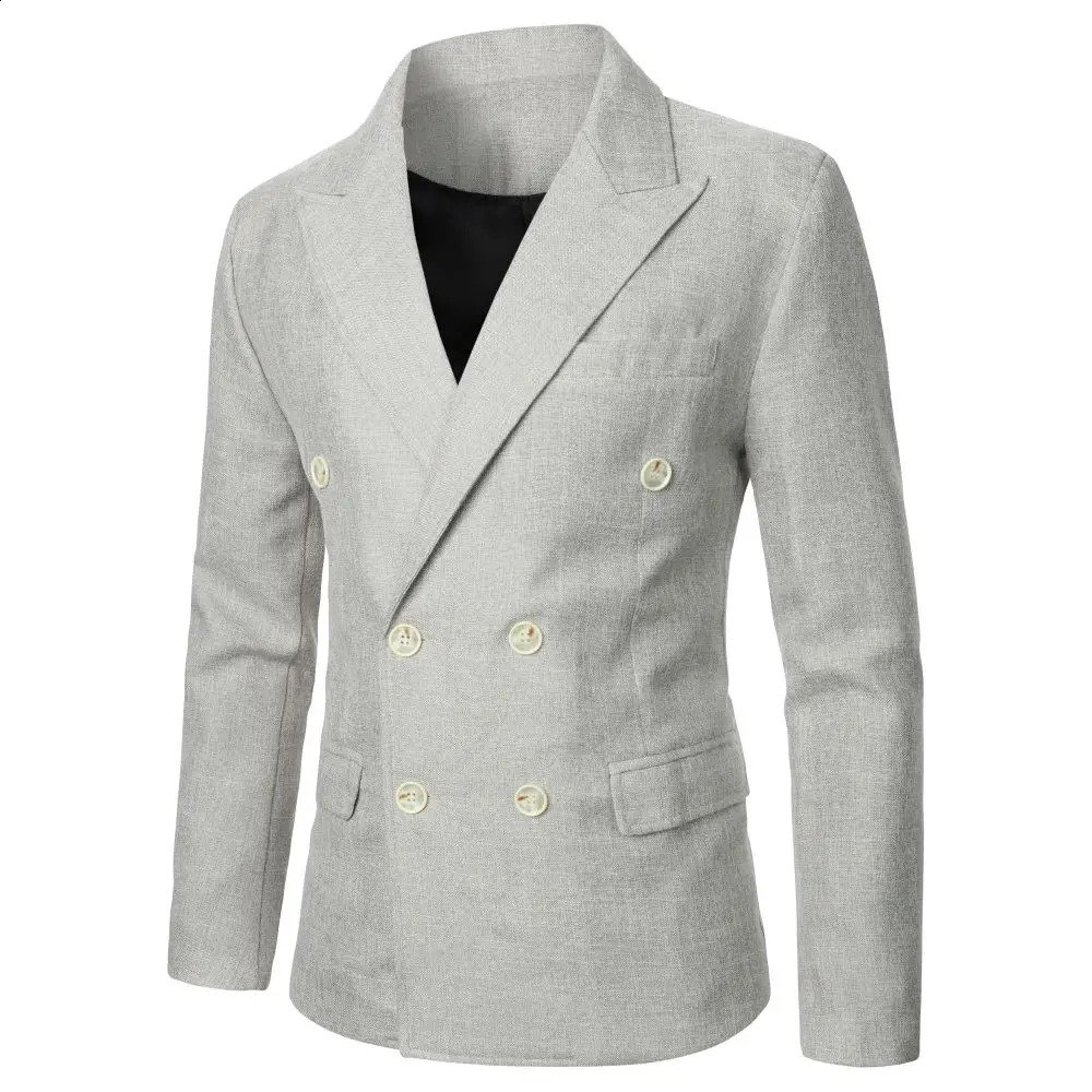 Mens Jacket Autumn/Winter Mens Solid Color Double breasted Button Business Banquet Casual Street Style Mens Jacket 250326BJ
