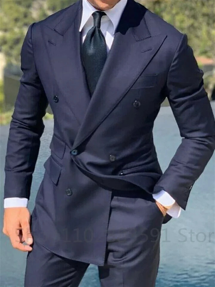 1 navy blue double breasted jacket clothing only mens wear evening dress grooms wedding ultra-thin fit Teno Masculino jacket 250326