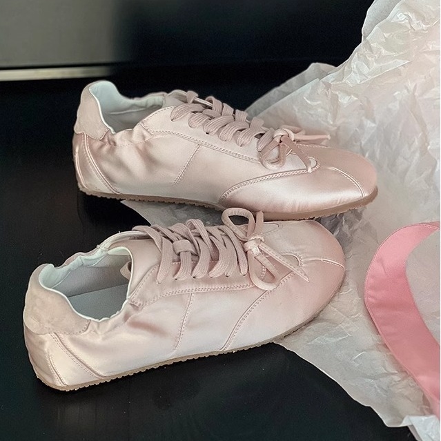 Women Casual Shoes 2026 New Women's Satin German Training Shoe Hot Item Soft Soled Ballet Retro And Versatile Little White female sneakers Rose