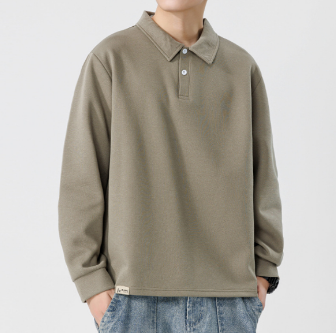 115 Men Long-sleeved Autumn and Winter Heavy Loose Solid Color Lapel Youth Casual