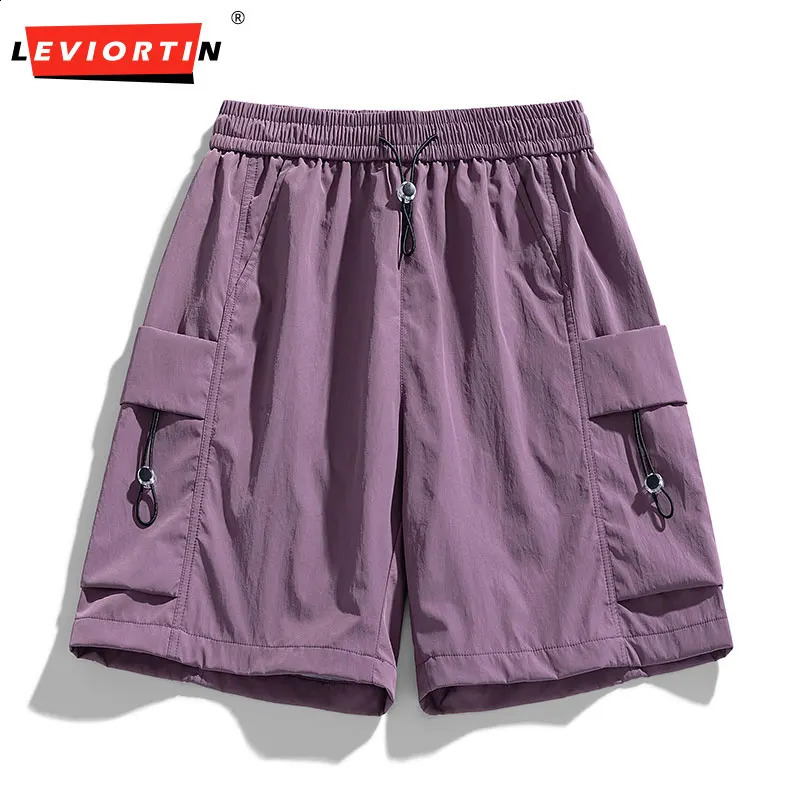 Summer mens ice silk cargo shorts loose fitting quick drying workwear shorts lightweight and breathable outdoor sports gym shorts 250326BJ