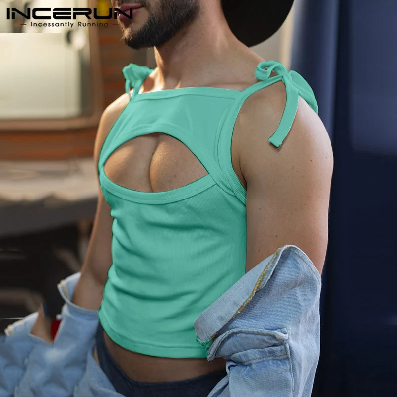 Fashion casual style top INCERUN 2024 mens deconstruction n solid belt vest summer sexy sleeveless S5XL 250322Z