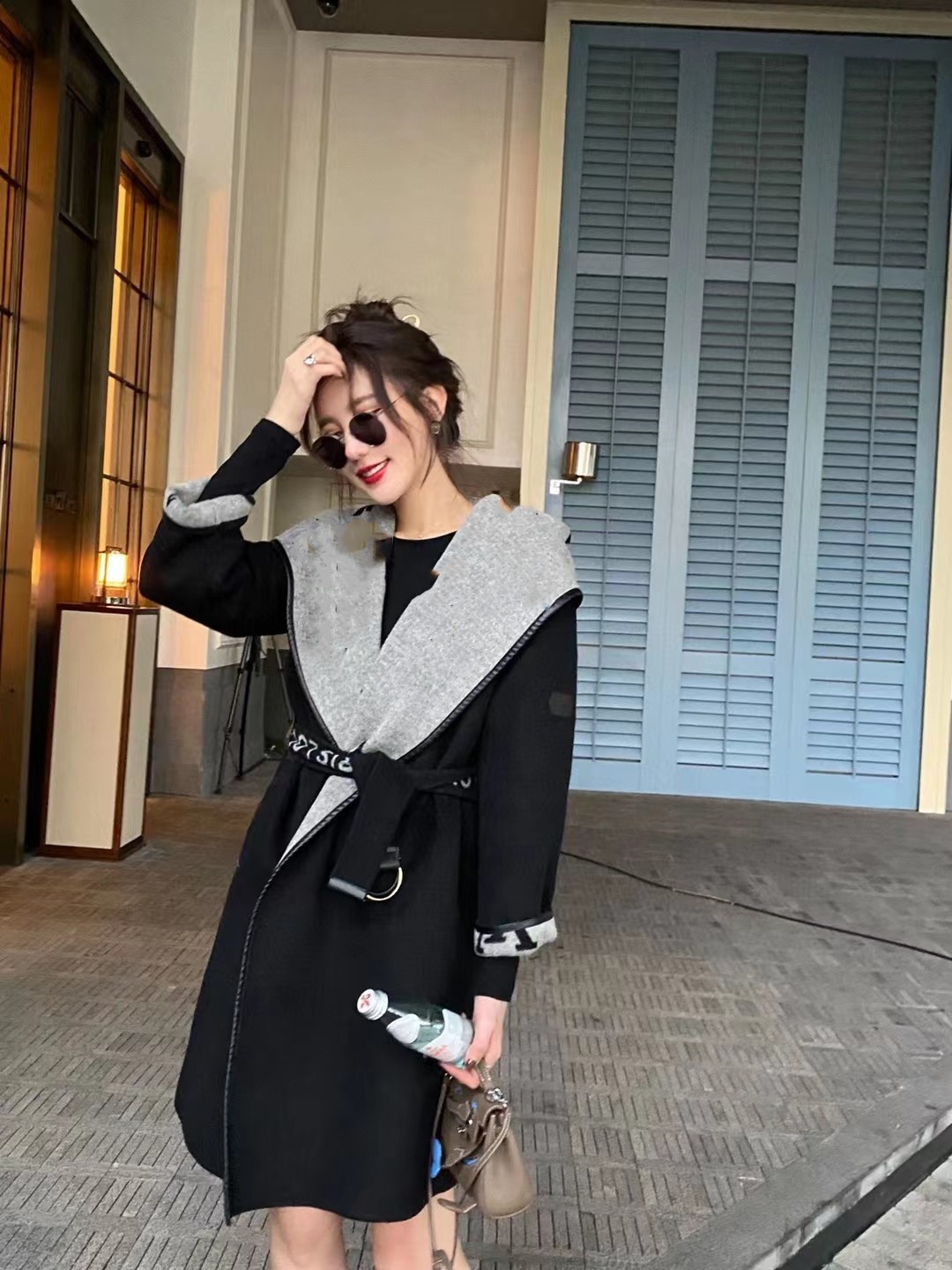 Womens Wool & Blends Autumn Winter Outerwaer Trendy Fashion Classic Letter Pattern Women Coats Bathrobe Style High Quality Asian Size