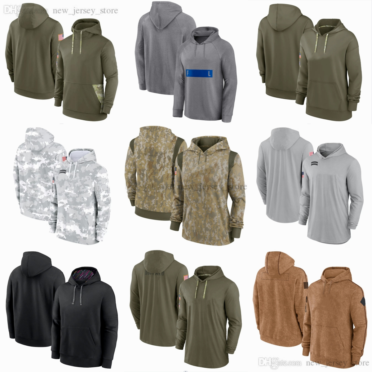 DIY Custom Football Wear Sweats à capuche Camo Salute to Service Pull à manches longues T-shirt à capuche Sweat-shirts pour toutes les équipes Ma