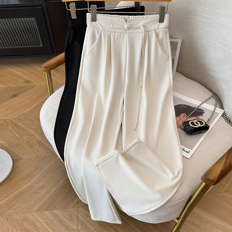 150kg plus size womens buttocks 150 summer loose straight leg high waist Chinese style cut pants 5XL 6XL 7XL 8XL 9XL 250326BJ