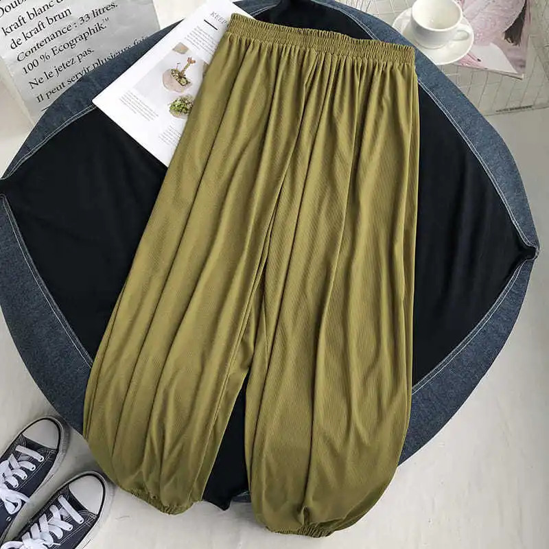 Plus Size 6XL 150KG Summer Thin Pants Solid Color Wide Leg Pants High Elasticity Loose Family Pants 250326BJ