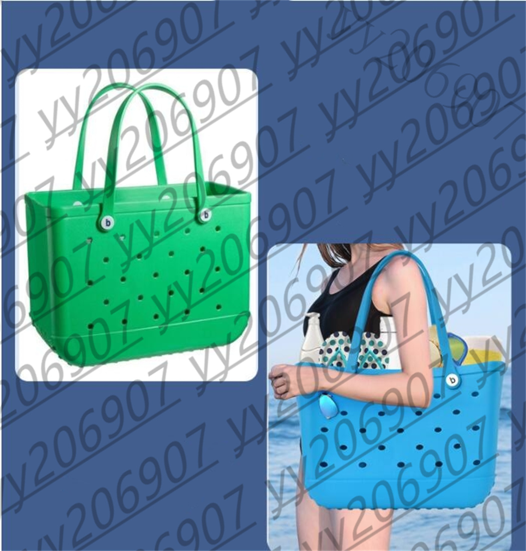 2025 Sac de fourre-tout de plage en silicone Luxury Eva Plastic Beach Sac Pink Blue Candy Femme Madup Sac PVC Panier de voyage Sac de rangement d